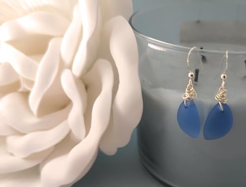 Popular Recycled Sea Glass Earrings on Sterling Silver Hooks - color: Periwinkle 2