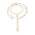 4PCS Layered Gold Cross Necklaces for Women Multi Strand Colorful Rosary Necklace Set Trendy Bohemian Bead Pearl Y Long Pendant Necklace Adjustable Gold Stack Necklace Jewelry Accessory