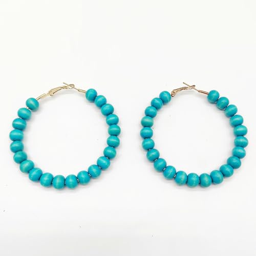 Bohemian Colorful Acrylic Resin Matte Beads Round Circle Hoop Drop Dangle Minimalist Chic Lightweight Earrings for Women Boho Geometric Beaded Statement Jewelry - color: blue 1