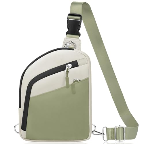 TOPEAST Anti Theft Crossbody Bags for Women Men, Small Sling Crossbody Bag Travel Purse Shoulder Wallet with RFID Blocking - color: Beige & Green