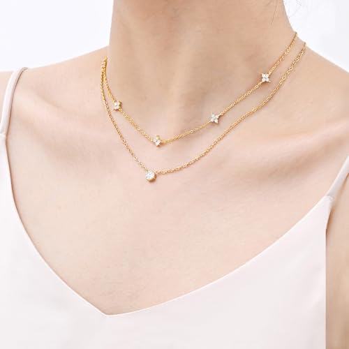 KSF Gold Lariat Necklace for Women Y Shaped Layered CZ Drop Chain | Y shaped necklace; Layered CZ detail; Long lariat style; Gift for her - color: Gold-Clover