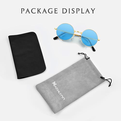 NACHLYNN Round Hippie Sunglasses Metal Border Circle Hippie Glasses UV380 Protection 70s Sunglasses for Men Women Party Favor - color: Blue