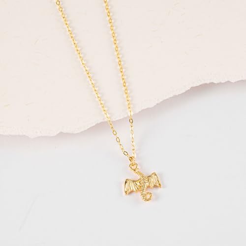 VRIUA Gold Necklace for Women - 14K Gold Plated Dainty Italian Horn Star of David Butterfly Bow Sun Lotus Volleyball Baseball Cowboy Boots Necklace Jewelry Everyday for Women - style: Dragon