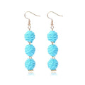 Lightweight Boho Thread Raffia Earrings for Women Handmade Braided Straw Wicker Lantern Ball Earrings Summer Beach Bohemian Geometric Earrings Holiday - color: blue