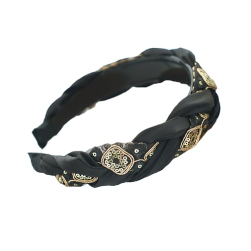 Braided Headband for Women-Vintage Fabric High Crown Headband with Non-Slip Teeth, Cute Boho Knotted Hair Band for Women & Teens (30-Black, One Size) - color: 30-Black