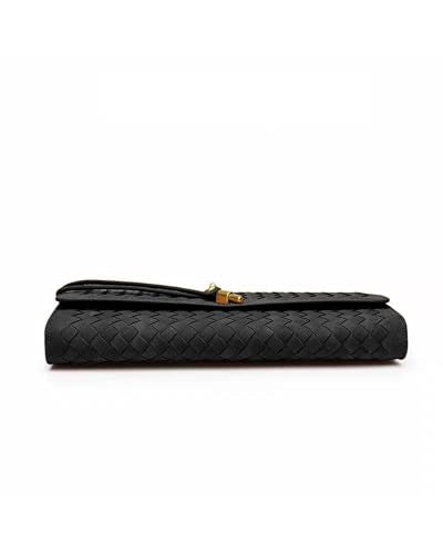 NEWBELLA Handwoven Women's Clutch Purse, Crossbody Bag with Adjustable Strap for Evening & Casual Use - color: Matted Black