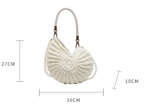 Handmade Crochet Tote Bag Seashell Purse for Women Boho Shell Handbag Crossbody Shoulder Bag Summer Beach Clutch Hobo Handbag - color: Lightkhaki