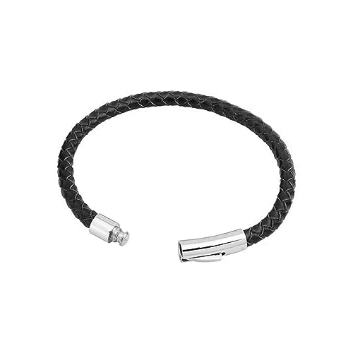 KunBead Braided Mens Leather Bracelets for Women with Stainless Steel Clasp Cuff Bangle Birthday Bracelet - color: Black