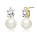 Pearl Earrings for Women, Dainty Wedding Bridal Earrings 14k Gold Plated CZ Pearl Drop Earrings for Women Trendy Hypoallergenic Unique Gold Drop Earrings Fashion Prom Jewelry - color: Gold-M