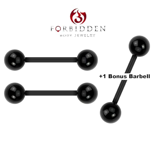 Forbidden Body Jewelry Nipple Rings, Tongue Rings, Nipple Piercing Jewelry, Nipple Jewelry, Flexible Acrylic Barbell Set 14G 16mm (5/8 Inch), 3 Pack - style: Black
