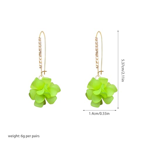 Boho Flower Dangle Earrings for Women Long Drop Resin Acrylic Tiered Petal Statement Earrings Handmade Lightweight Vintage Floral Chunky Drop Jewelry - color: Neon Green