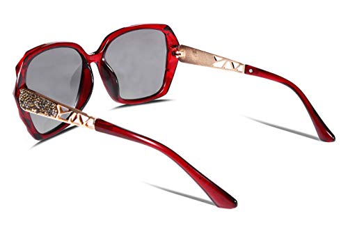 FEISEDY Polarized Women Square Sunglasses Sparkling Composite Shiny Frame B2289 - color: Wine