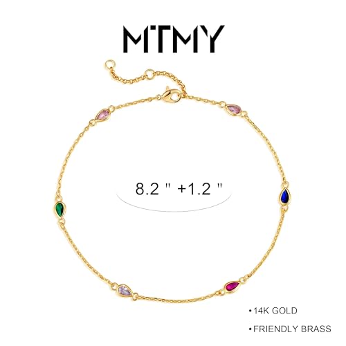 MTMY Gold Anklets for Women 14K Gold Plated Tiny Bead Anklet Colorful Tassel Foot Chain Dainty Adjustable Cute Summer Beach Boho Anklets Jewelry Gift - style: colorful drop A