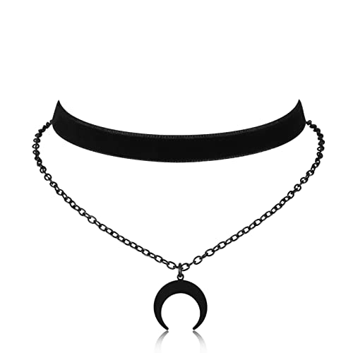 Gothic Choker, Choker Necklace for Women, Black Velvet Choker, Layered Necklace, Goth Jewelry for Women - style: Black Sailor Moon