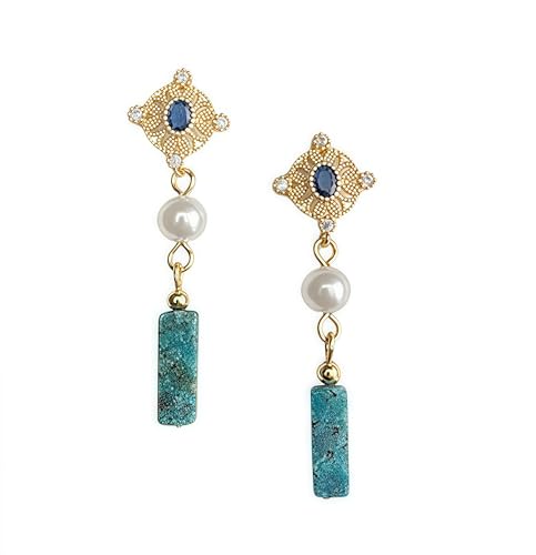 Boho Earrings for Women Natural Stone Beaded Handmade Vintage Dangle Earrings Bohemian Lightweight Hypoallergenic Jewelry for Dailywear Festival Occasions - color: light blue boho