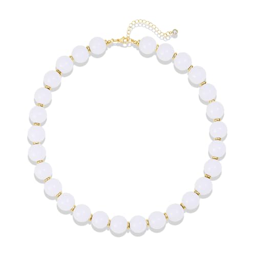 Colorful Beaded Necklace for Women Chunky Resin Beads Choker Necklaces Boho Statement Necklace Summer Vacation Y2K Jewelry - color: White