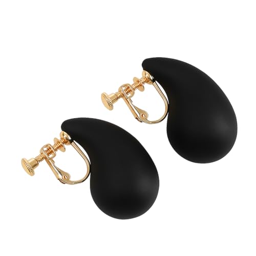 14K Gold Clip On Earrings Women,Teardrop Chunky Detachable Hoop Clip-On Earrings for Non Pierced Ears Hypoallergenic Lightweight Earring Clips - color: Black