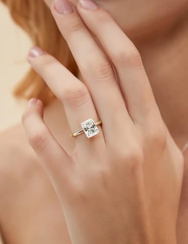 EAMTI 1/2/3/4CT 925 Sterling Silver Engagement Rings Radiant Cut Solitaire Cubic Zirconia CZ Wedding Promise Rings for Her Wedding Bands for Women Size 3-11 - color: Gold-3CT