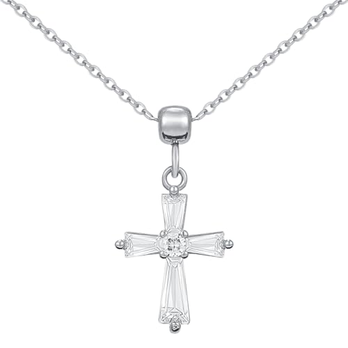 14K Gold Plated Cross Pendant Necklaces for Women Trendy, Dainty Choker CZ Cross Necklace Non Tarnish,Simple Tiny Cross Necklace for Jewelry Gifts - style: T-Crystal Platinum