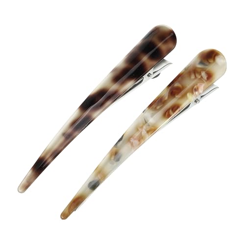 VOCOSTE 2 Pcs Long Metal Duckbill Hair Clips - Large Crocodile Clips for Thick & Thin Hair, 5.31"x0.83"x1.18", Coffee, Light Coffee