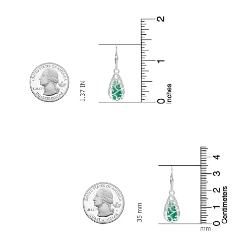 LeCalla 925 Sterling Silver Filigree Dangle Drop Leverback Earrings for Women | Long 925 Silver Dangle Leverback Earrings Hypoallergenic Filigree Tear drop Earrings Jewelry - style: Filigree Green Turquoise-35mm