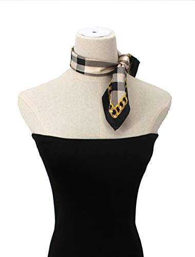 ANDANTINO 100% Mulberry Silk Scarf -21” Square Neckerchief with Gift Packed - color: Classic Plaid