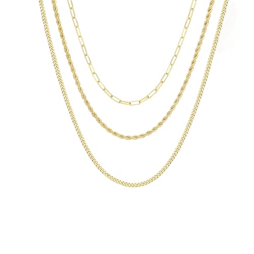 CHESKY Layered Necklaces for Women, 14K Gold Plated Chain Necklace Women Trendy Cuban Link Paperclip Chain Toggle Clasp Necklace Fashion Chunky Jewelry for Women - style: Paperclip/Rope/Cuban-GD