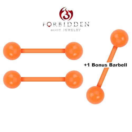 Forbidden Body Jewelry Nipple Rings, Tongue Rings, Nipple Piercing Jewelry, Nipple Jewelry, Flexible Acrylic Barbell Set 14G 16mm (5/8 Inch), 3 Pack - style: Orange