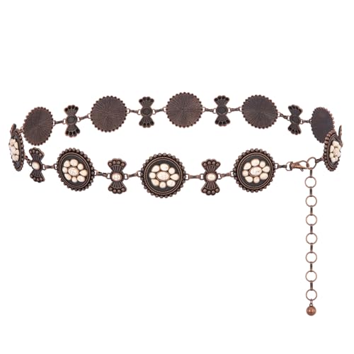 Montana West Rustic Couture's Large Western Concho Metal Belts for Women Cowgirl - color: White Sand