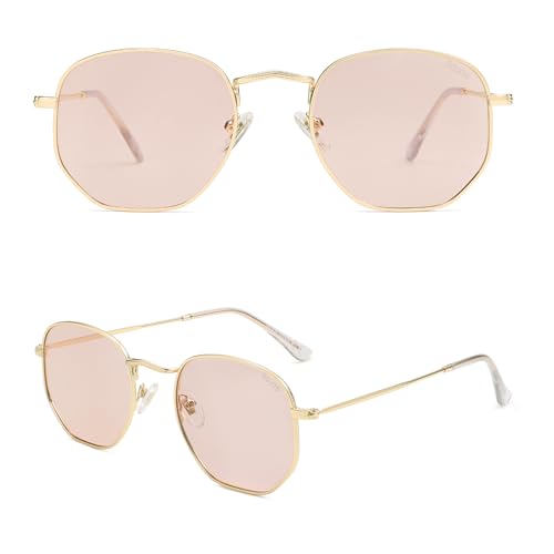 SOJOS Square Polarized Sunglasses for Women Men Small Hexagonal Polygon Shades SJ1072 - color: Light Brown