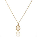 FarF&ME Dainty Mother of Pearl Necklace Gold Silver Oval Shell Pendant Cable Chain Vintage Retro Stackable Necklace Gift for Women