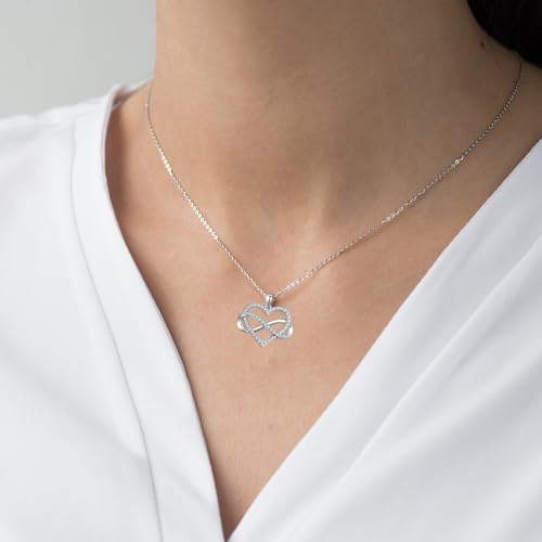 Infinity Heart Necklace for Women S925 Sterling Silver Love Heart Infinity Pendant with Cubic Zirconia Jewelry Gift for Wife Her
