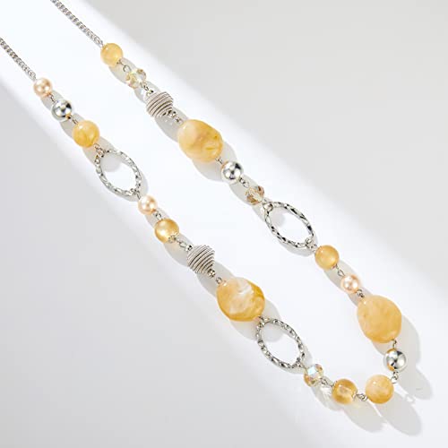 BULINLIN Beaded Long Necklace for Women Silver Sweater Chain Necklace with Crystal Resin Beads, Fashion Jewelry Necklace - color: Beige