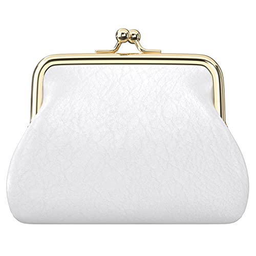Coin Purse, Small PU Leather Change Purse, Coin Wallet with Clasp, Car Change Holder Pouch for Woman Men Kids Girls, White - color: White