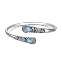 925 Sterling Silver Genuine Gemstone Bracelet for Women Men Handmade Adjustable Boho Navajo Style Bangle Cuff Natural Stone Jewelry Gift - color: Labradorite