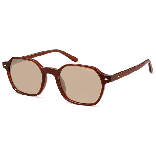 SOJOS Retro Square Polarized Sunglasses Womens Men Trendy 70s Thin Slim Shades Sunnies SJ2674 - color: Brown Frame Brown Lens