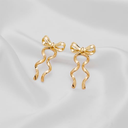 Gold Silver Bow Drop Earrings for Women Long Tassel Chain Bow Earrings Ribbon Bowknot Dangle Earrings Jewelry Gifts - color: Gold Bow D