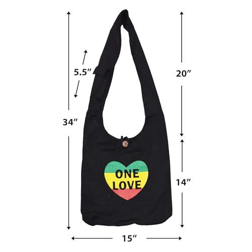 Mandala Crafts Hippie Bag, Large Boho Hobo Purse for Women, Crossbody Shoulder Sling Bags for Indie Style Bohemian Accessory - style: Rasta One Love