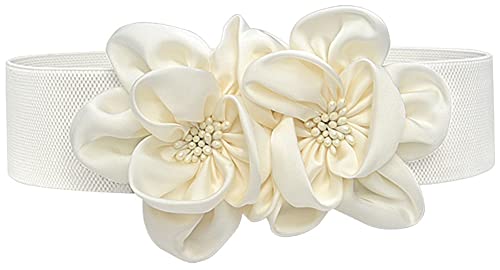 ALAIX Women's Wide Belt Stretchy Chunky Waist Belt Dress Belts Big Flower Cinch Belts Elastic Belts for Women - color: White, size: Fits Waist (43~48 inches)