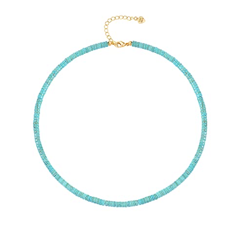 CANEVINKA Bohemian Beaded Choker Necklace 18K Gold Plated Bead Pendant Necklace Vintage Handmade Jewelry for Women - style: green-blue