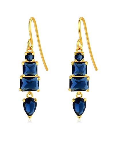 Colorful Cubic Zirconia Dangle Earrings for Women Multicolor Crystal Earrings Rainbow Cz Dangling for Birthstone Jewelry - color: Blue
