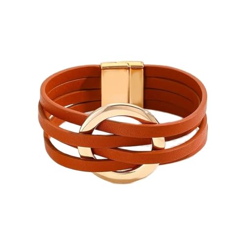 xuzhiyuan Simple Boho Circle Charm Leather Wrap Bracelet Handmade Layered Cuff Bracelets Bohemian Multi Bangle Bracelets Holiday Jewelry Gift for Women - color: Orange