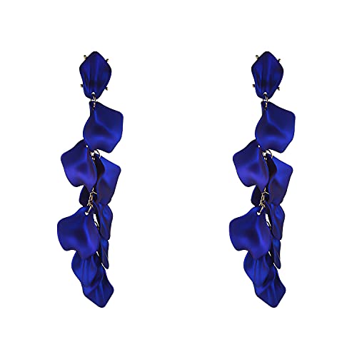 Long Acrylic Rose Petal Earrings Dangle Exaggerated Flower Earrings Drop Statement Floral Tassel Earrings for Women - color: Long Acrylic Rose Petal Earrings-Blue