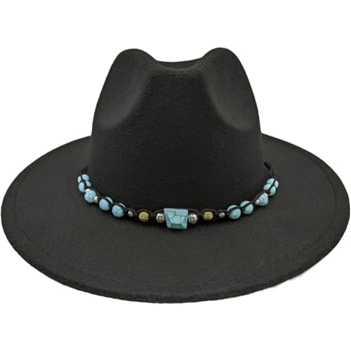 Hat Band for Cowboy Cowgirl, Turquoise Hand Made Replaceable Beaded Belt for Panama Fedora - color: Square Turquoise