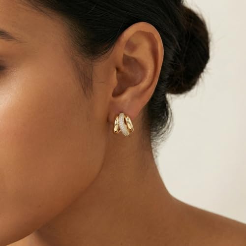 4 Pair Small Gold Hoop Earrings for Women Sensitive Ears - Hypoallergenic 14k Real Gold Plated Hoops Zirconia Cartilage Huggie Earrings Set Helix Piercing Earring Gold Jewelry for Women Gift - color: 1937 Zirconia Hoop Gold