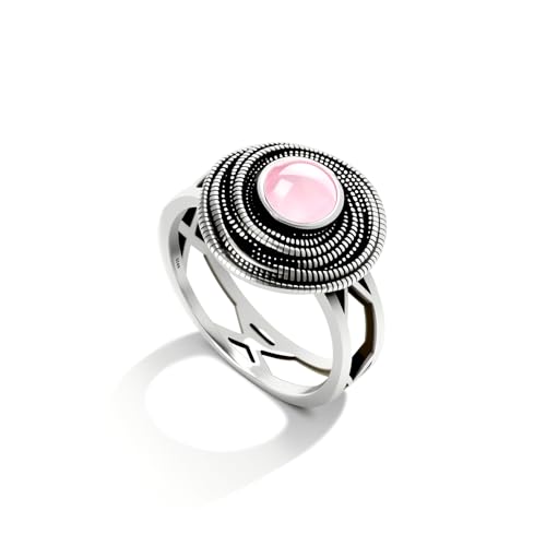 Mulit Circle Cross Lines Thick Top Jade Gem Ring,Silver Plated Cocktail Party Ring,Statement Ring Jewelry Gift for Women - color: RIng_A rose