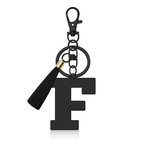 Oubaka Initial Monogram A-Z Keychain for Women, Cute Initial Letter Keychain with Tassel for Handbag Car Key Bag Keyring - color: Black-f