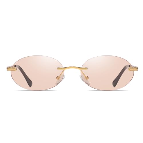 Retro Oval Sunglasses Rimless Small Round Glasses Frameless UV400 Men Women Fashion Shades - color: Champagne