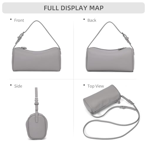 KouLi Buir PU Leather Crossbody Purse for Women Trendy Small Barrel Hobo Shoulder Handbag Lightweight Daily Purse - color: Grey