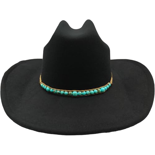 Hat Band for Cowboy Cowgirl, Turquoise Hand Made Replaceable Beaded Belt for Panama Fedora - color: Little turquoise